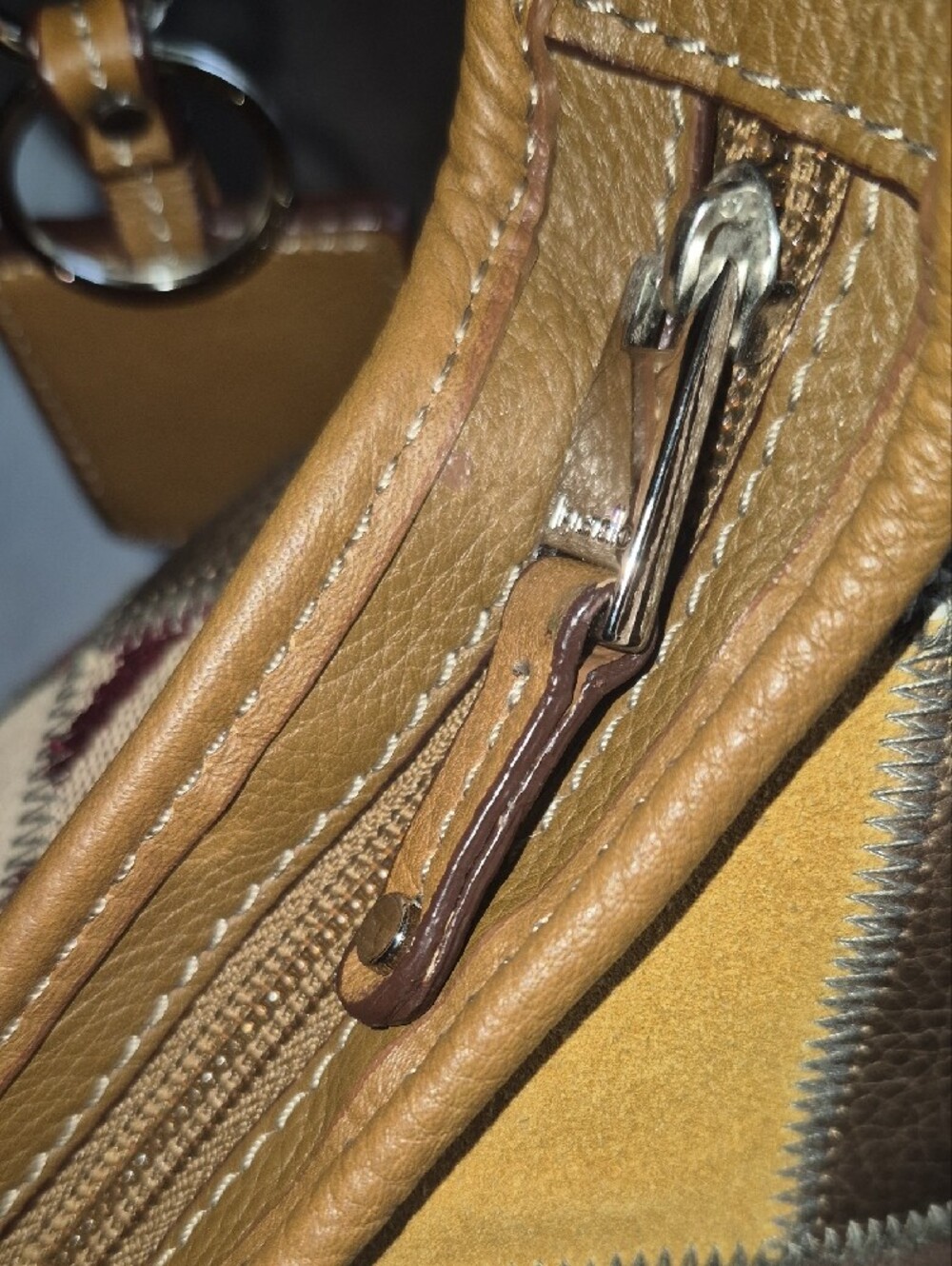 Tignanello Patchwork Multicolor Leather Shoulder Bag - Tan Strap - Picture 6 of 10